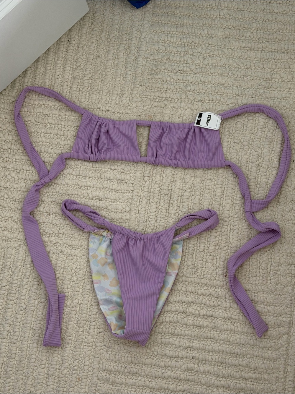 REVOLVE Reversible Lavender Floral Ribbed Two-Piece Bikini